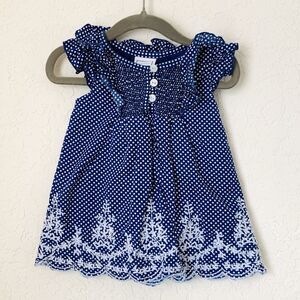 Jillians Closet Dress Baby 3-6M Navy Polka Dot Smocked Ruffle Cute Boho Event
